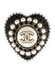 Chanel Faux Pearl & Strass CC Heart Brooch