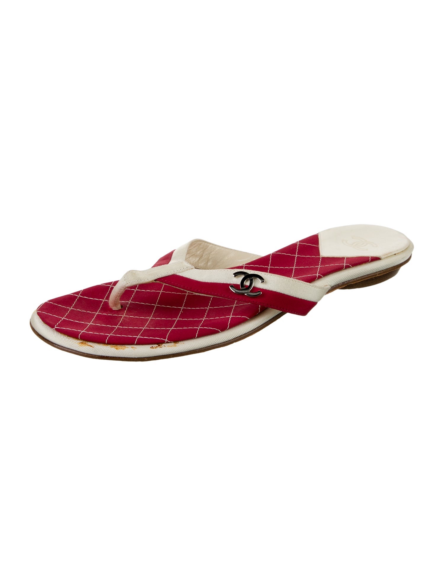 Chanel Interlocking CC Logo Grosgrain Trim Flip Flops