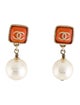 Chanel Faux Pearl & Resin CC Drop Earrings
