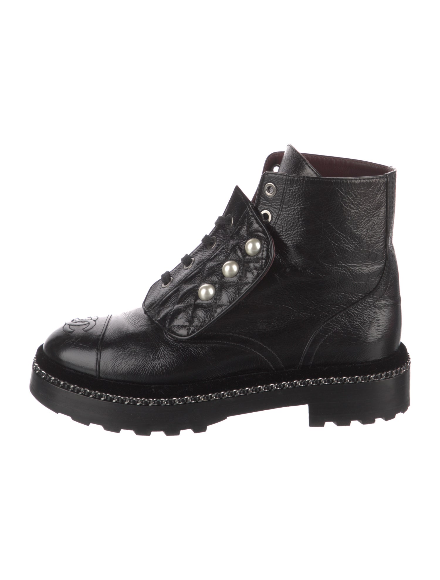 Chanel Interlocking CC Logo Leather Combat Boots