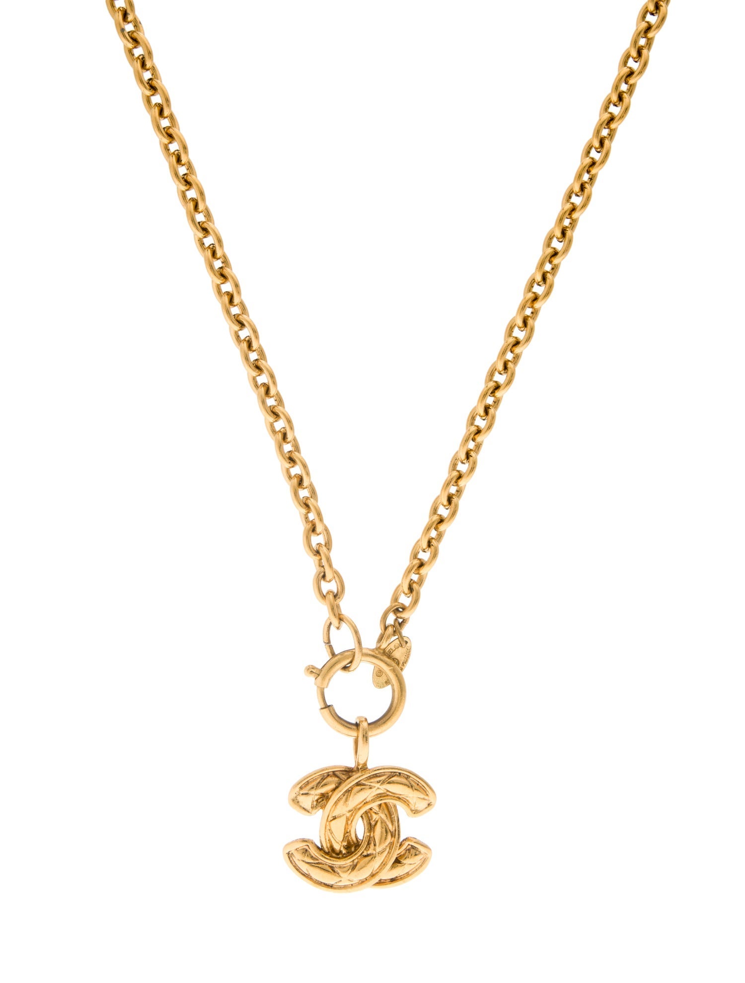 Chanel Vintage Quilted CC Logo Pendant Necklace