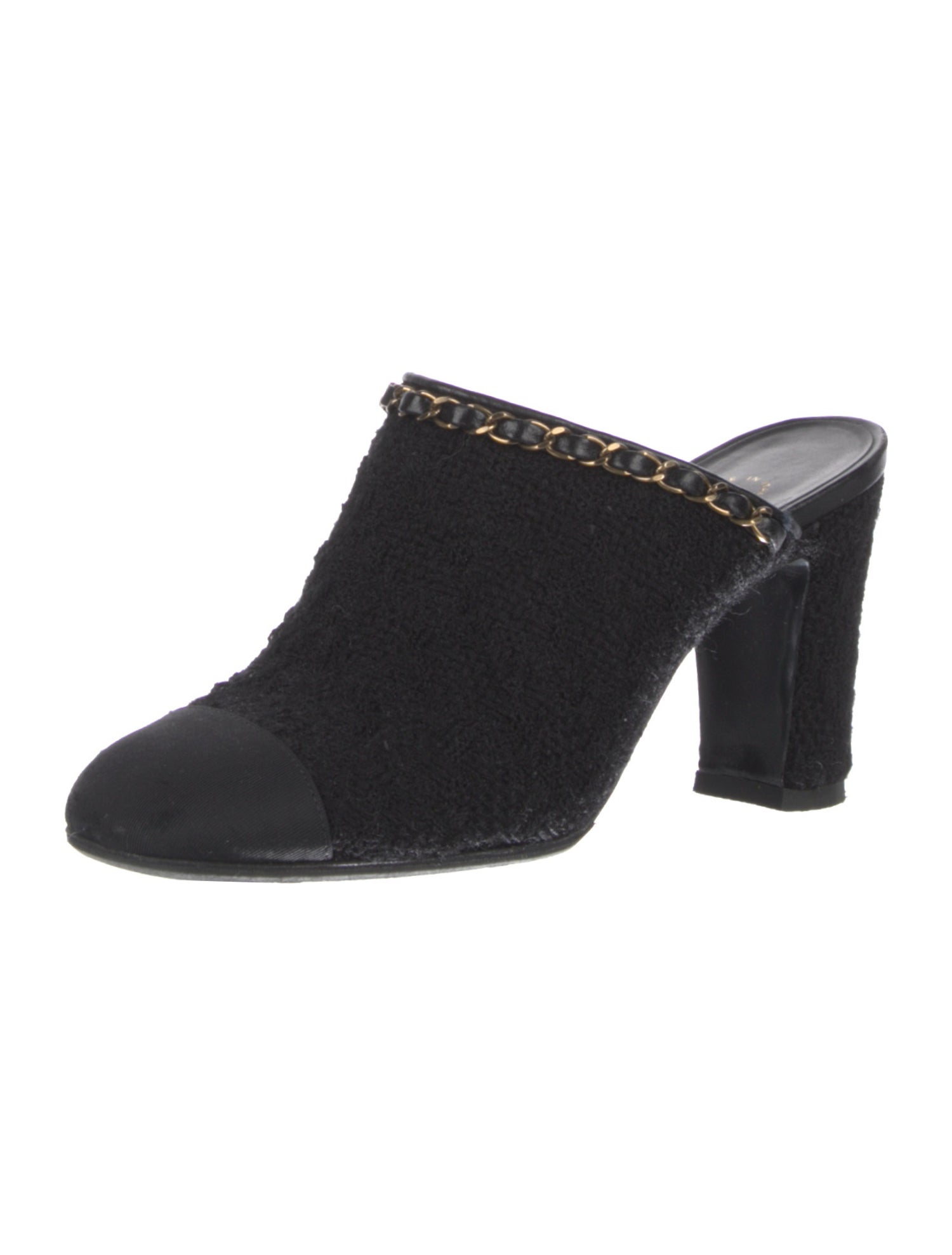 Chanel Interlocking CC Logo Tweed Mules