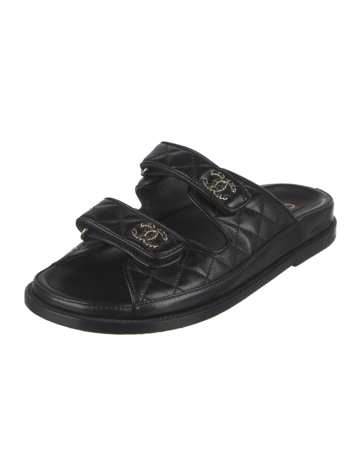 Chanel Interlocking CC Logo Leather Slides