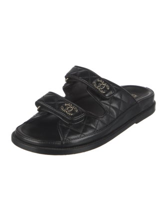 Chanel Interlocking CC Logo Leather Slides
