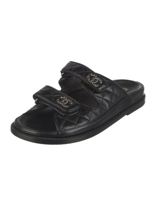 Chanel Interlocking CC Logo Leather Slides