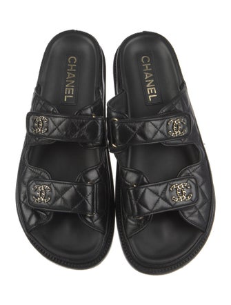 Chanel Interlocking CC Logo Leather Slides