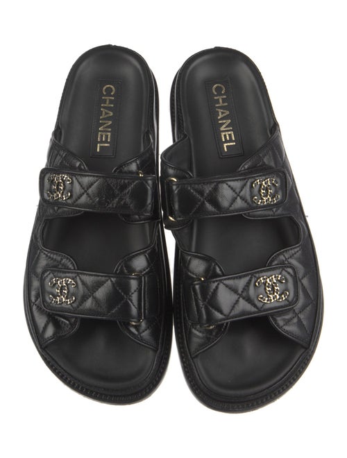 Chanel Interlocking CC Logo Leather Slides