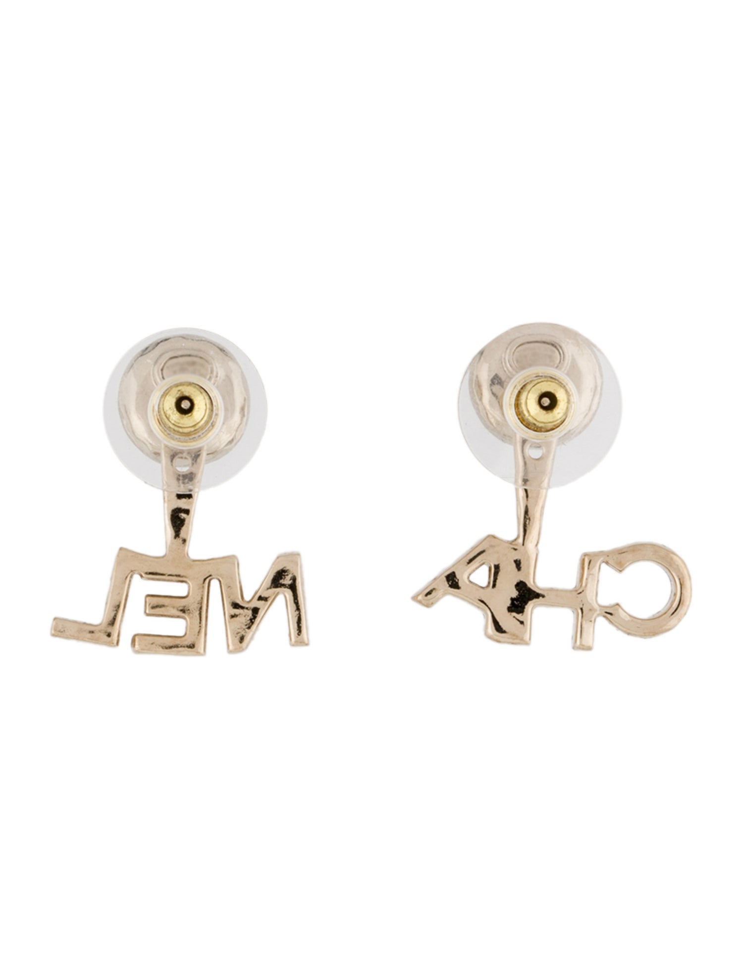 Chanel 2021 Faux Pearl & Strass 'CHA-NEL' Jacket Stud Earrings