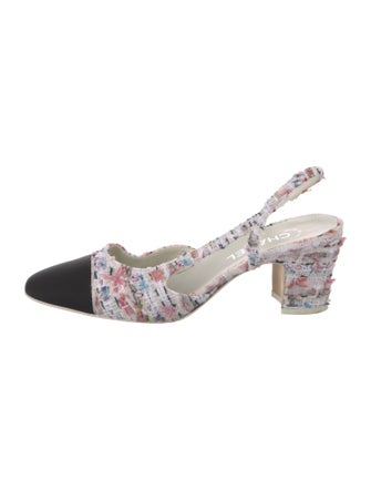 Chanel Interlocking CC Logo Tweed Slingback Pumps
