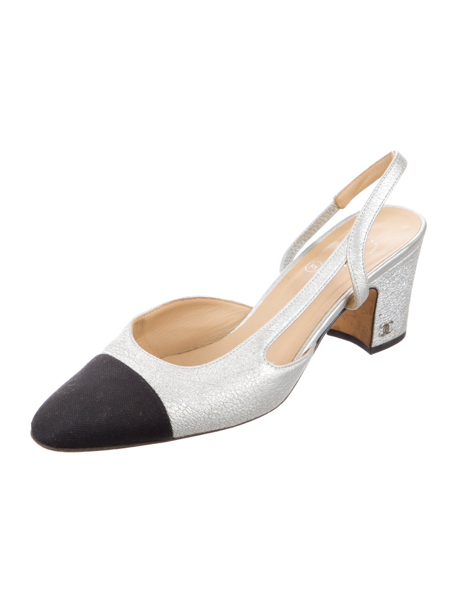Chanel Interlocking CC Logo Lambskin Slingback Pumps