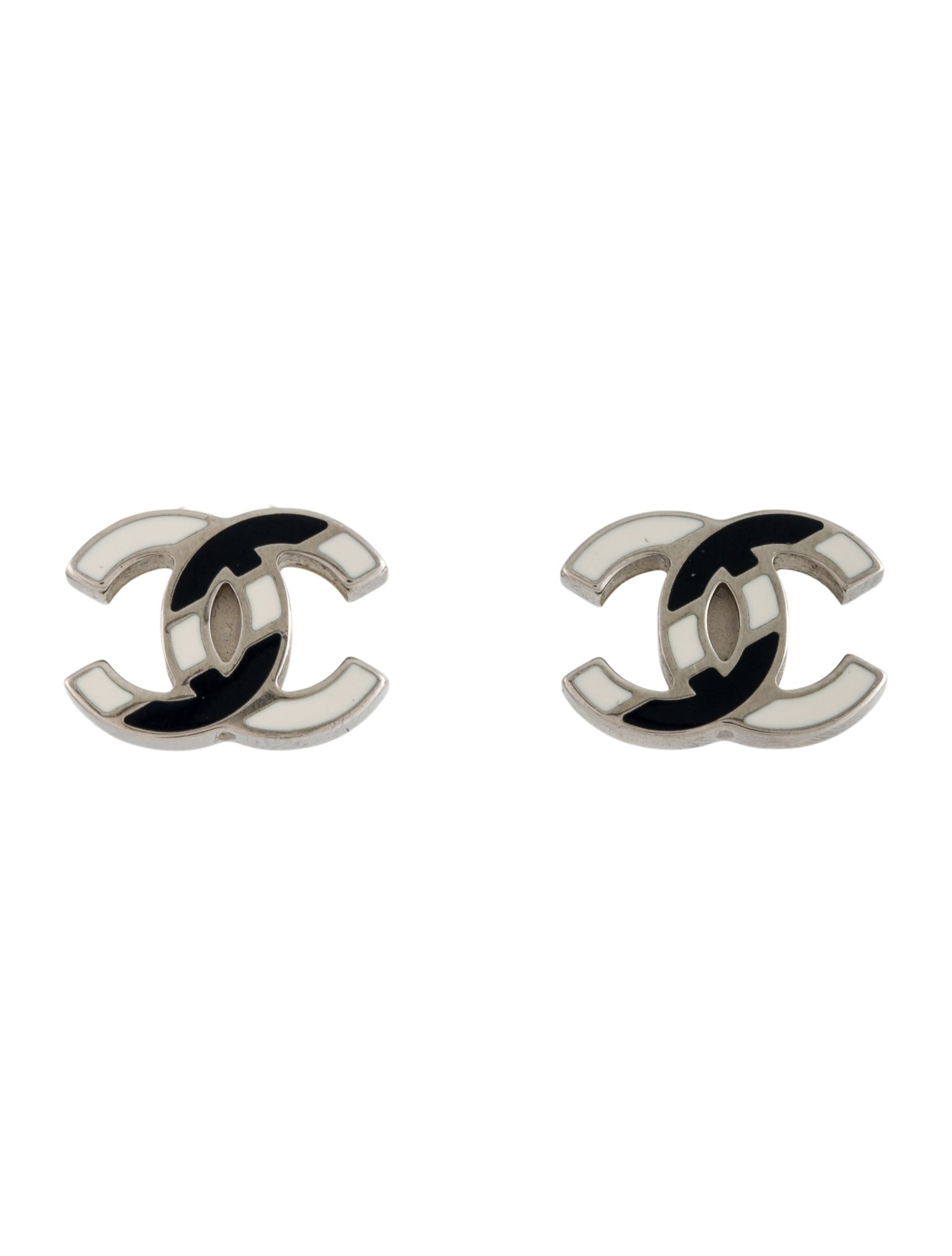 Chanel Enamel CC Striped Stud Earrings