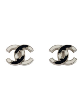 Chanel Enamel CC Striped Stud Earrings