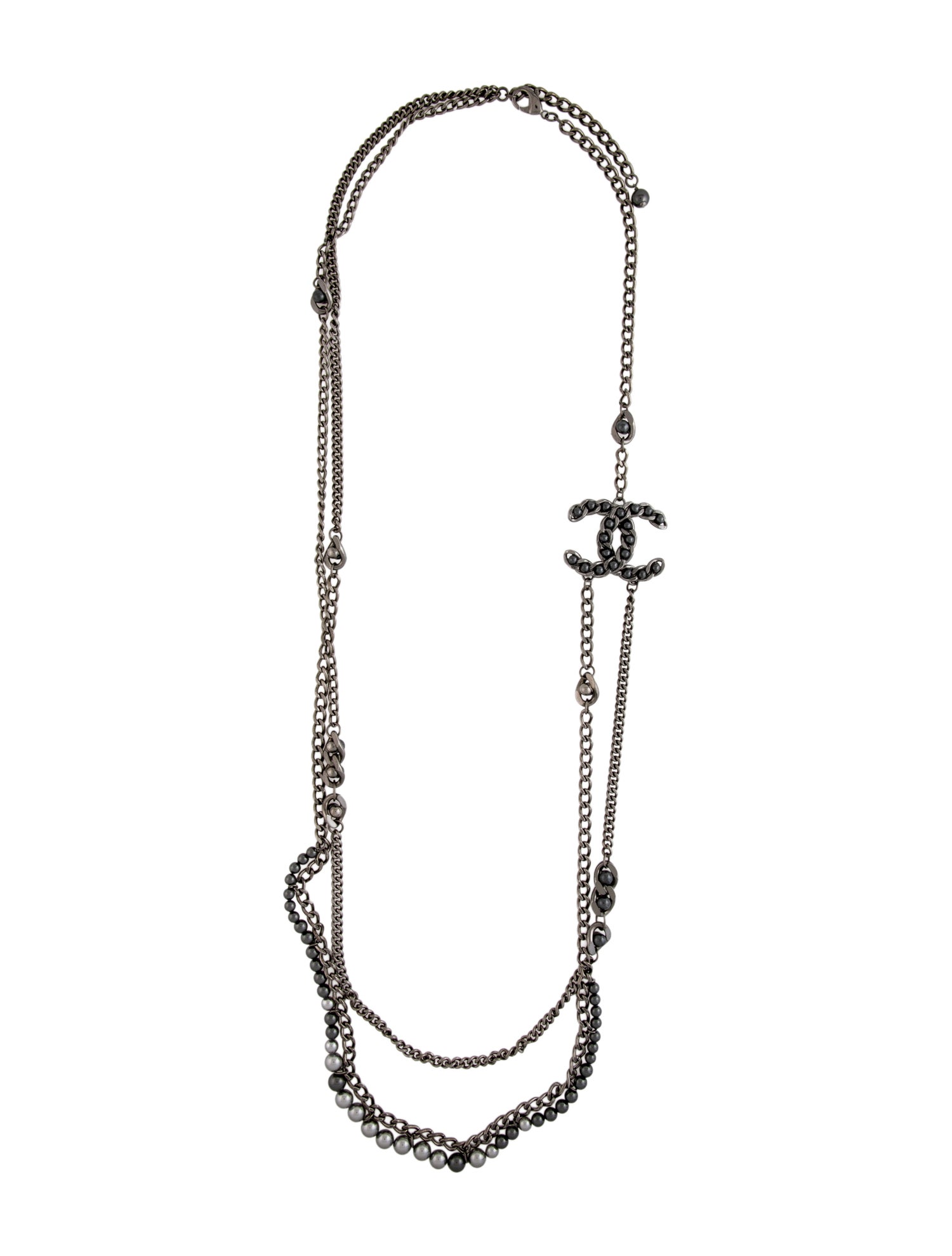 Chanel Faux Pearl CC Double Strand Necklace