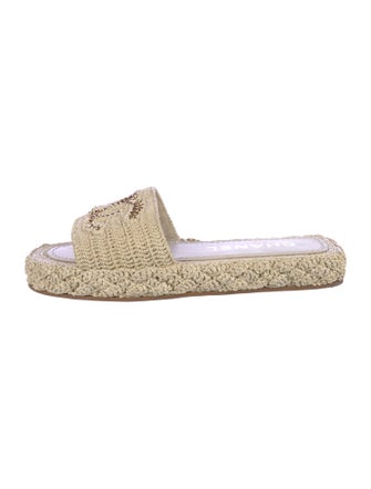 Chanel Interlocking CC Logo Raffia Espadrilles