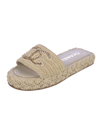 Chanel Interlocking CC Logo Raffia Espadrilles