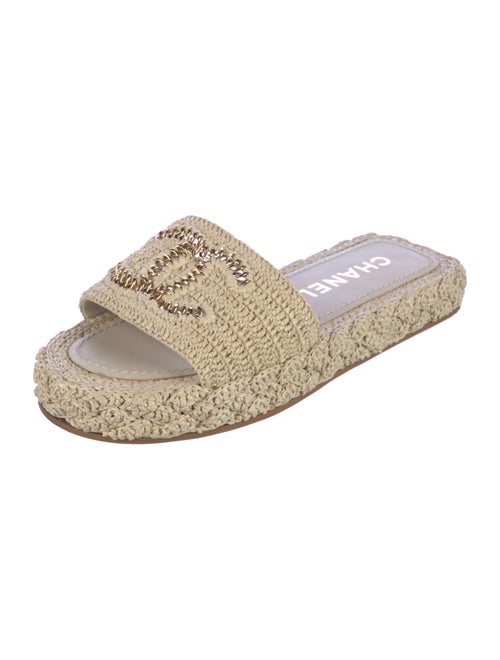 Chanel Interlocking CC Logo Raffia Espadrilles