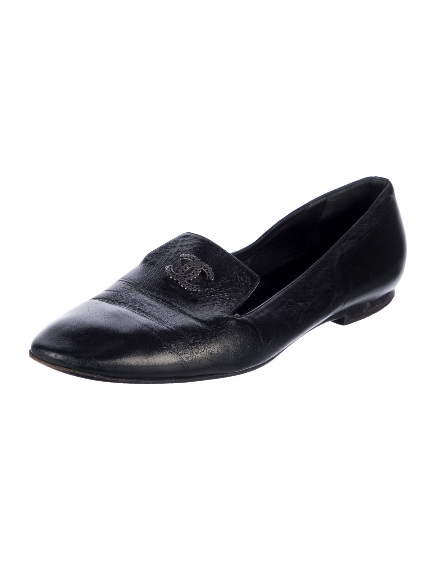 Chanel Interlocking CC Logo Leather Loafers