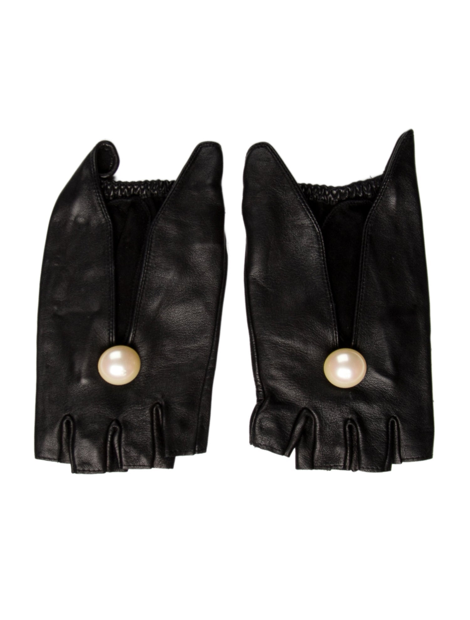 Chanel Leather Faux-Pearl Fingerless Gloves w/Tags