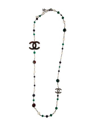 Chanel Faux Pearl, Resin & Tweed Paris-Edinburgh Necklace