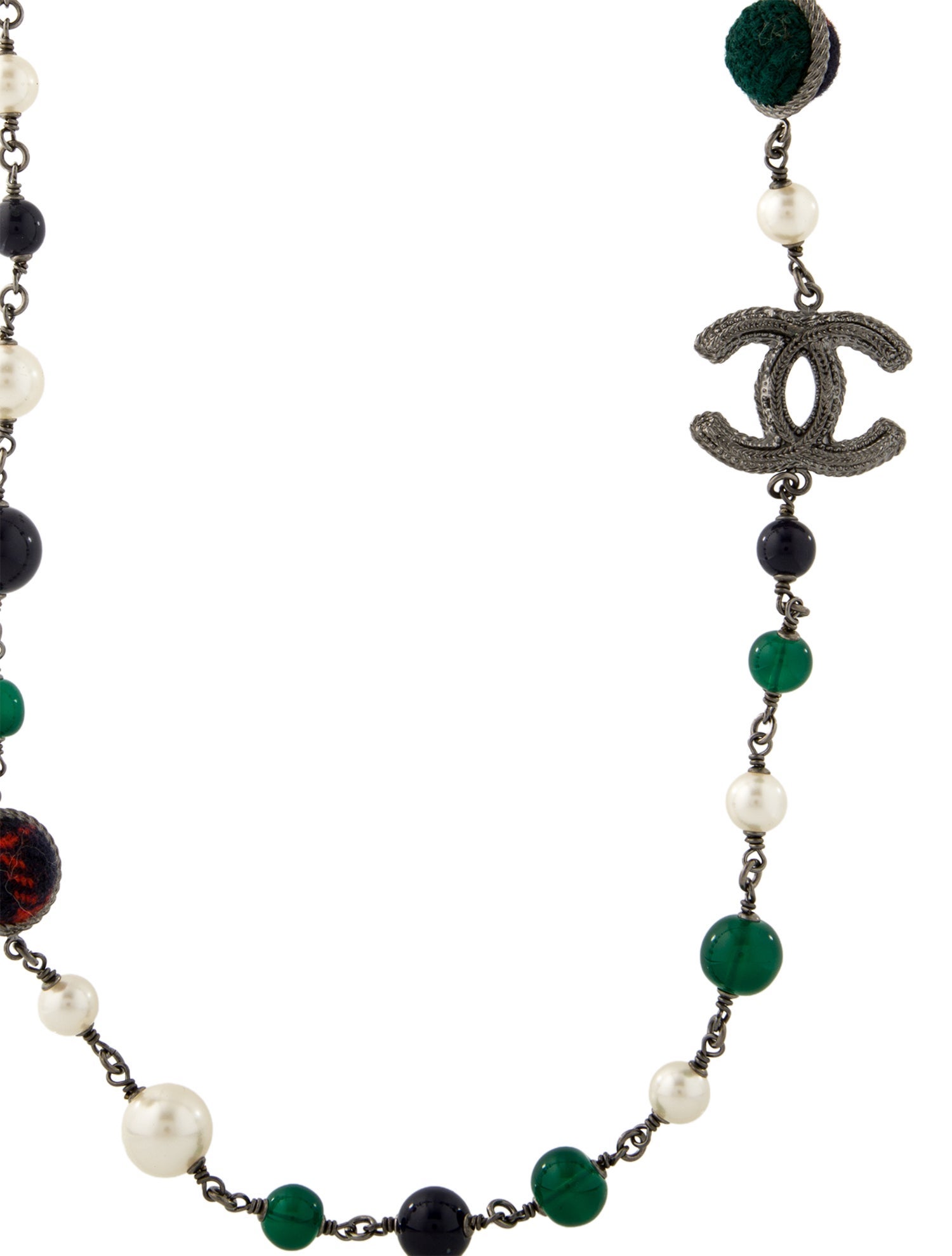 Chanel Faux Pearl, Resin & Tweed Paris-Edinburgh Necklace