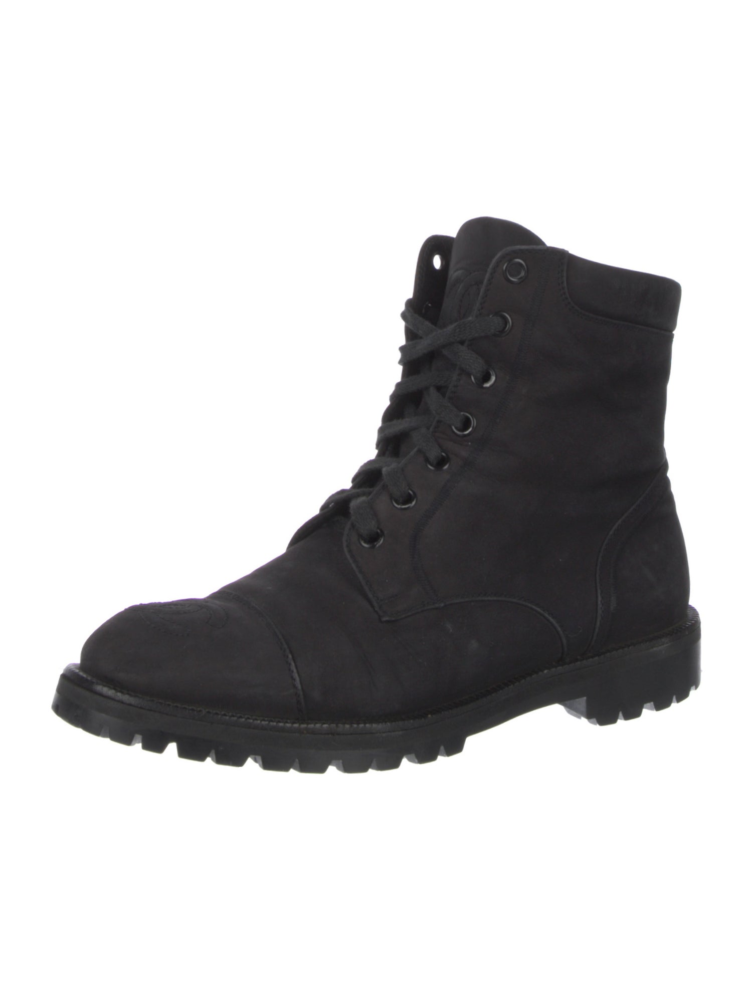Chanel Interlocking CC Logo Suede Combat Boots