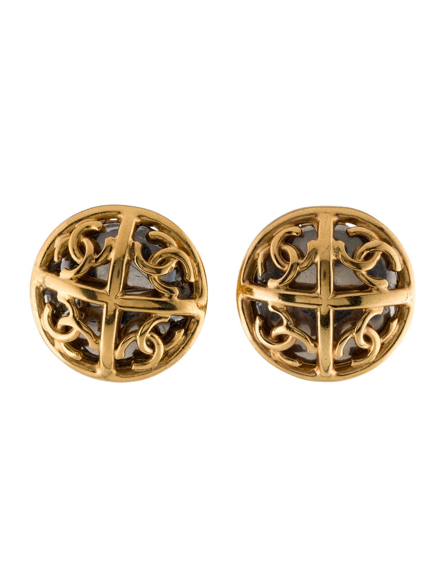 Chanel Vintage Two-Tone CC Mirror Clip-On Earrings
