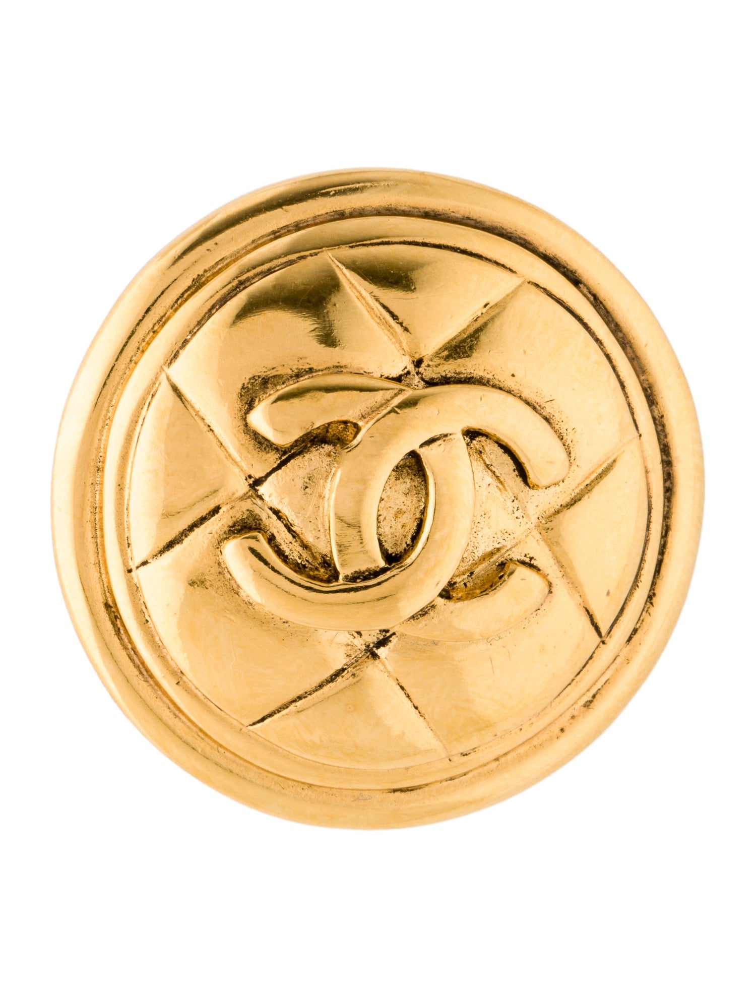 Chanel Vintage Quilted CC Button Brooch