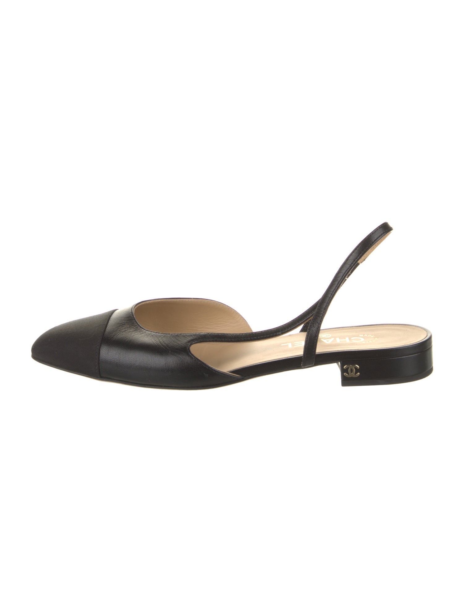 Chanel Interlocking CC Logo Leather Slingback Flats
