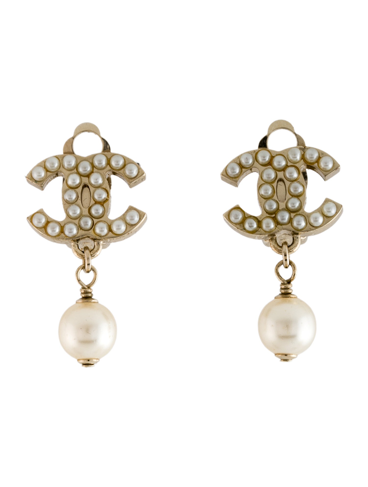 Chanel Faux Pearl CC Clip-On Drop Earrings