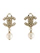 Chanel Faux Pearl CC Clip-On Drop Earrings