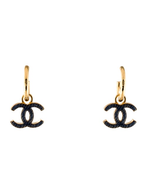 Chanel 2024 Enamel CC Hoop Drop Earrings