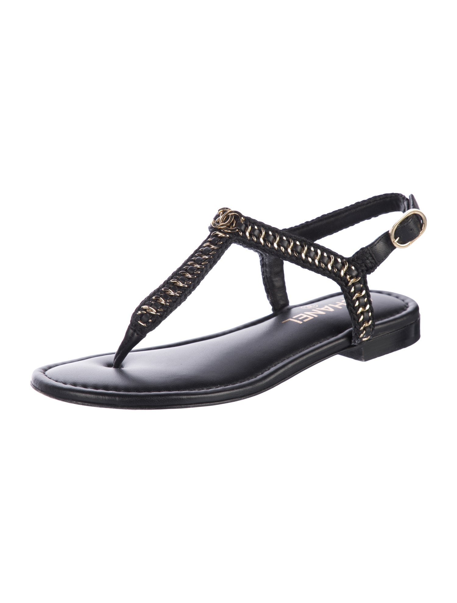 Chanel 2022 Interlocking CC Logo T-Strap Sandals