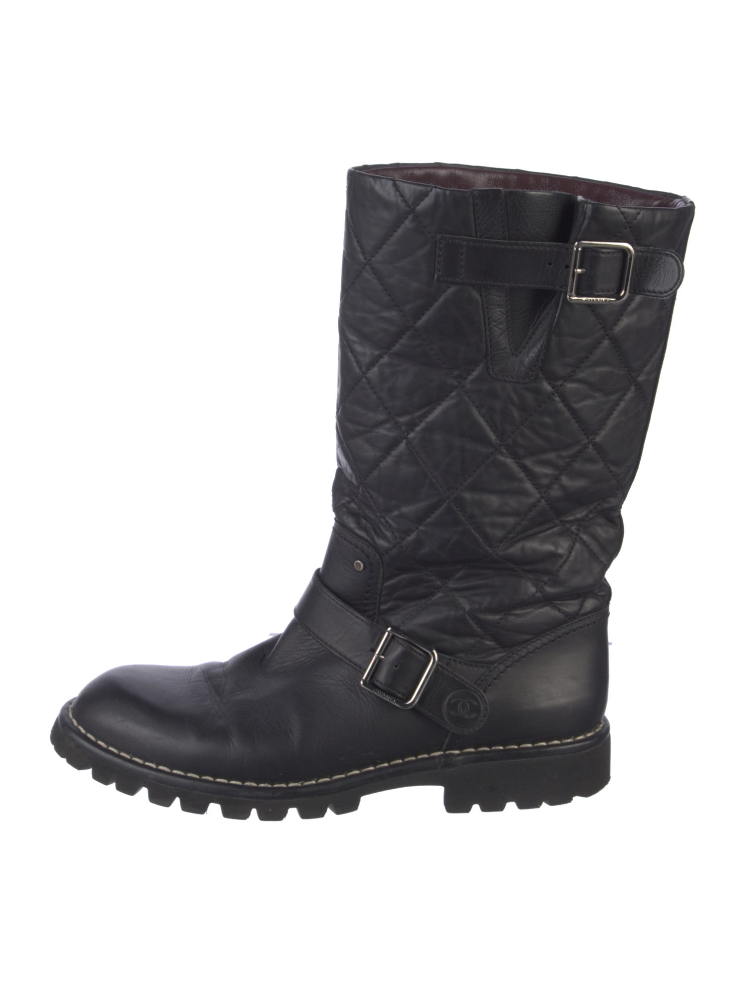 Chanel Interlocking CC Logo Leather Moto Boots
