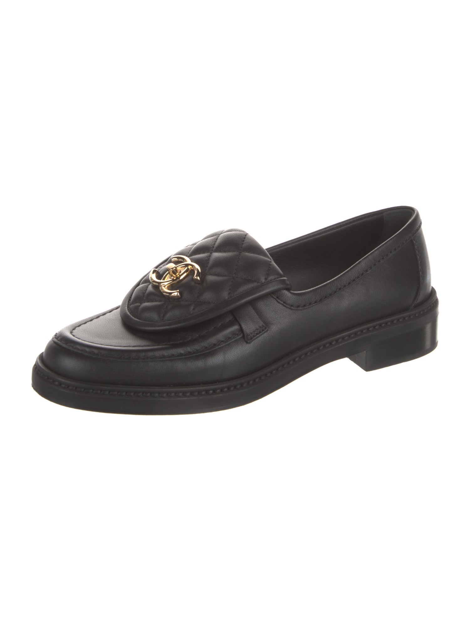 Chanel Interlocking CC Logo Leather Loafers