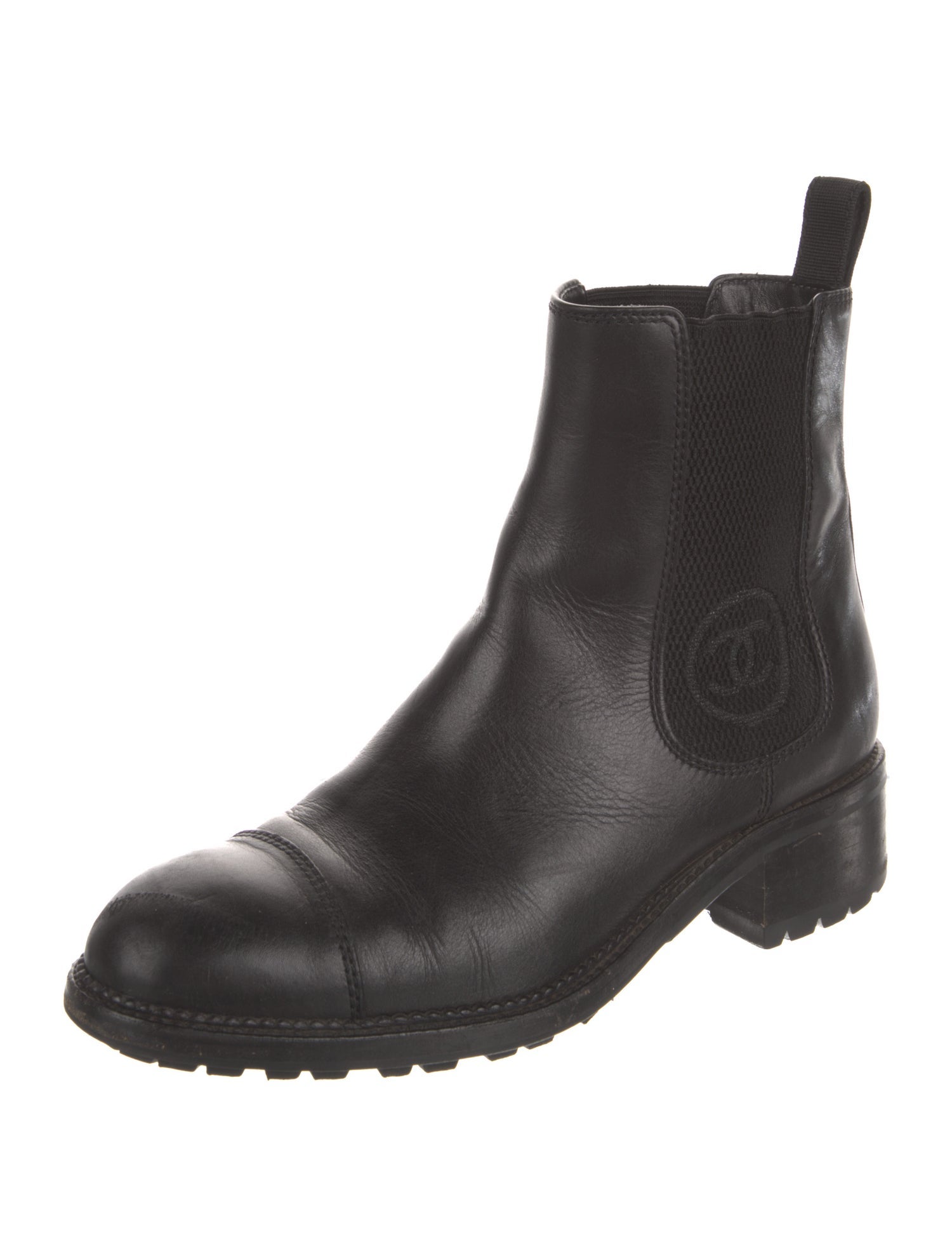 Chanel Interlocking CC Logo Leather Chelsea Boots
