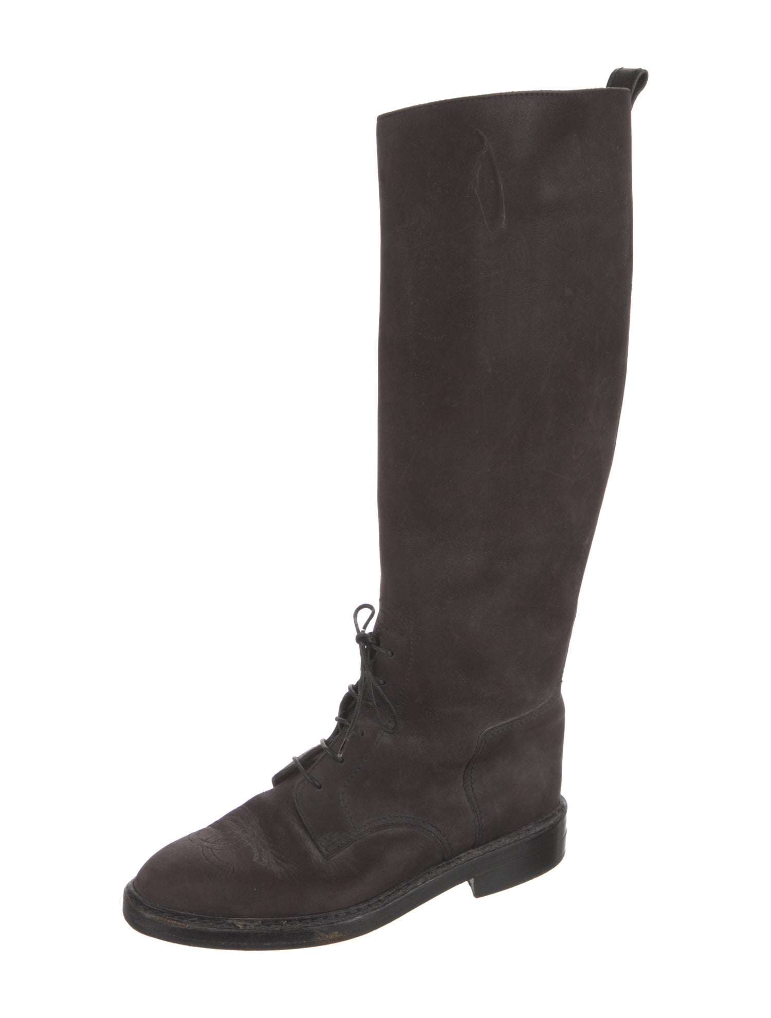 Chanel Interlocking CC Logo Suede Riding Boots