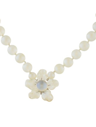 Chanel Resin Bead Flower Pendant Necklace