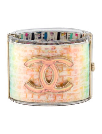 Chanel Resin & Tweed Iridescent CC Hinged Cuff