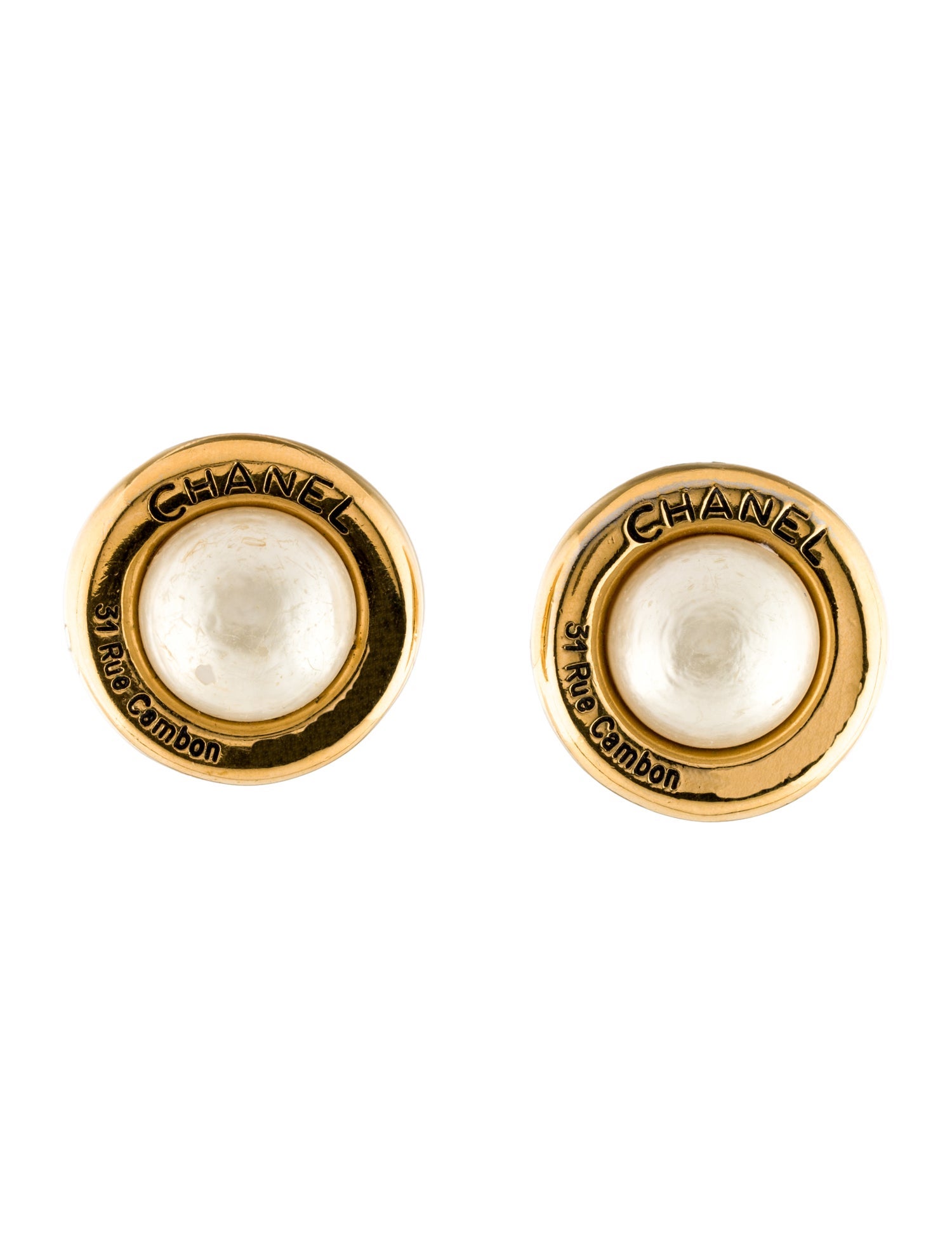 Chanel Vintage Faux Pearl 31 Rue Cambon Clip-On Earrings