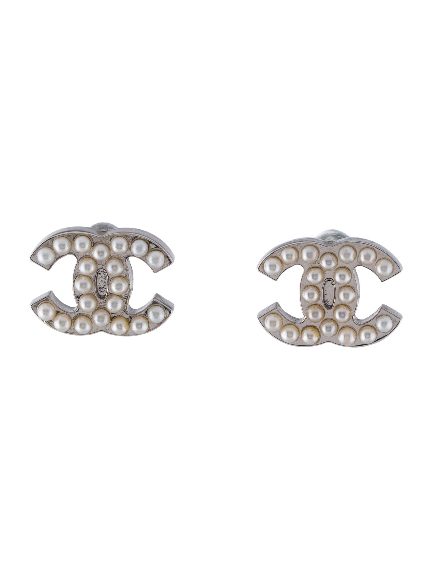 Chanel Faux Pearl CC Stud Earrings