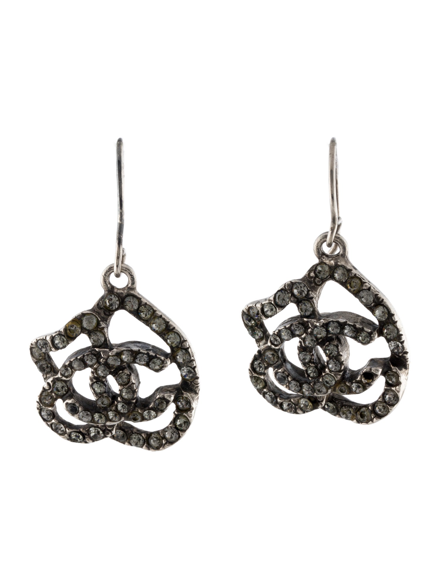 Chanel Vintage Strass Camellia Drop Earrings