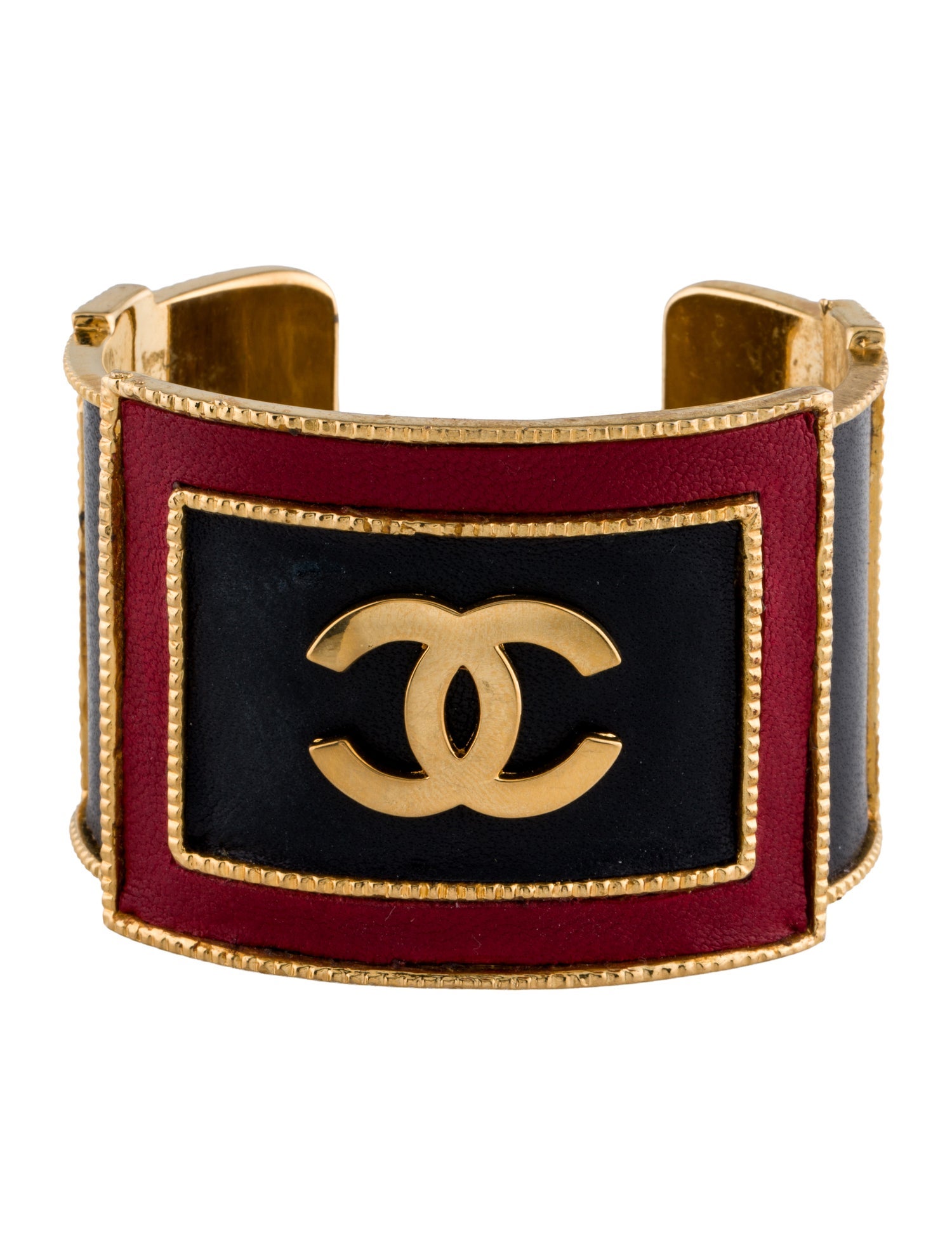 Chanel Vintage Leather CC Cuff Bracelet