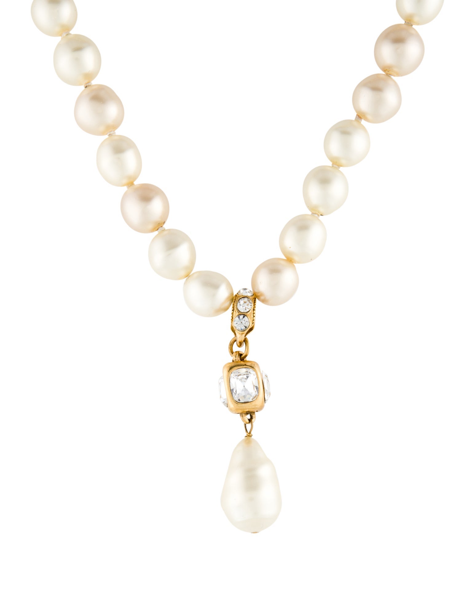 Chanel Faux Pearl & Strass Lavalier Necklace