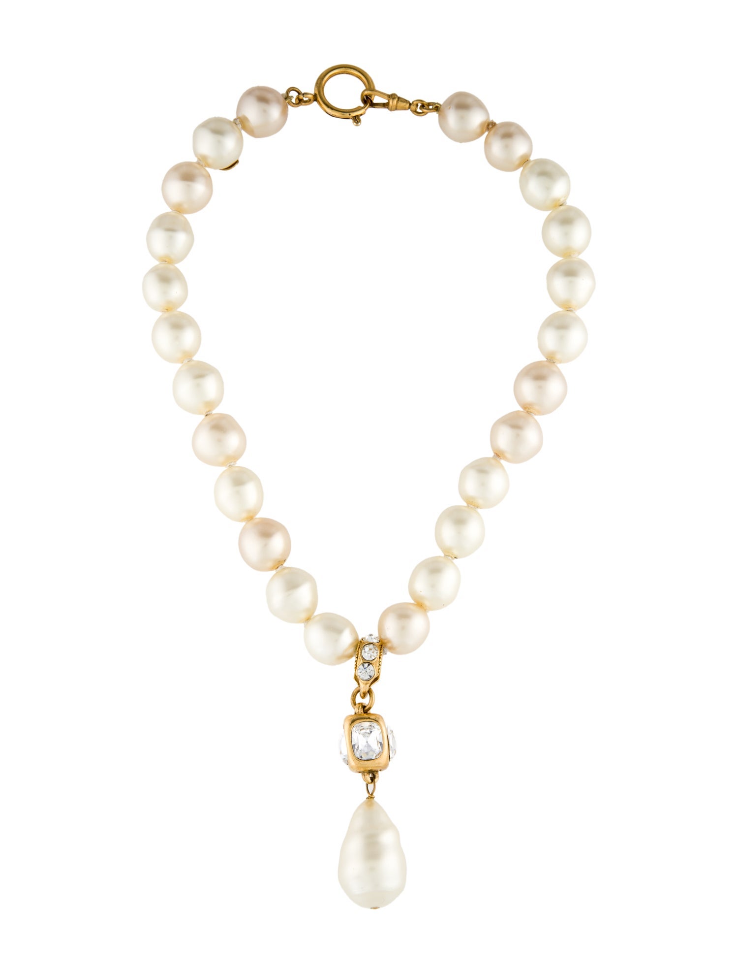Chanel Faux Pearl & Strass Lavalier Necklace