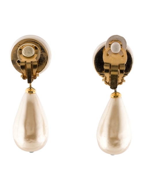 Chanel Vintage Faux Pearl CC Drop Clip-On Earrings