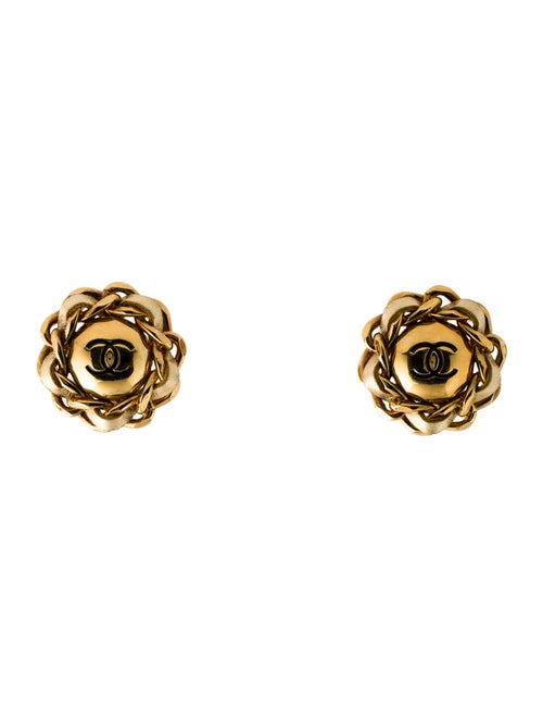 Chanel Vintage Leather & Enamel CC Clip-On Earrings