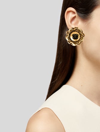 Chanel Vintage Leather & Enamel CC Clip-On Earrings