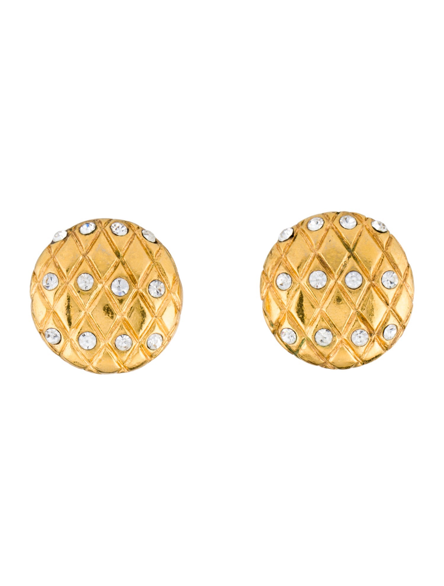 Chanel Vintage Strass CC Quilted Clip-On Earrings