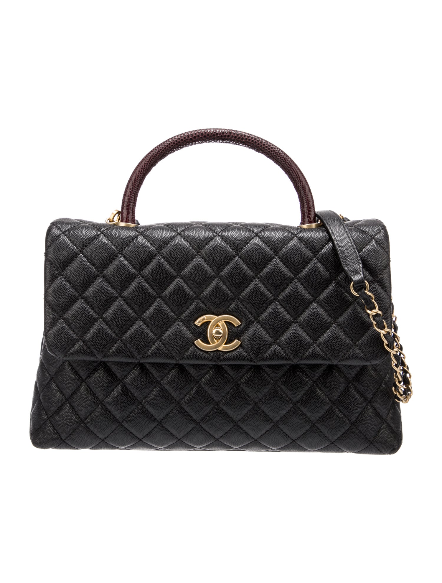 Chanel Caviar Lizard-Trimmed Medium Coco Handle Bag