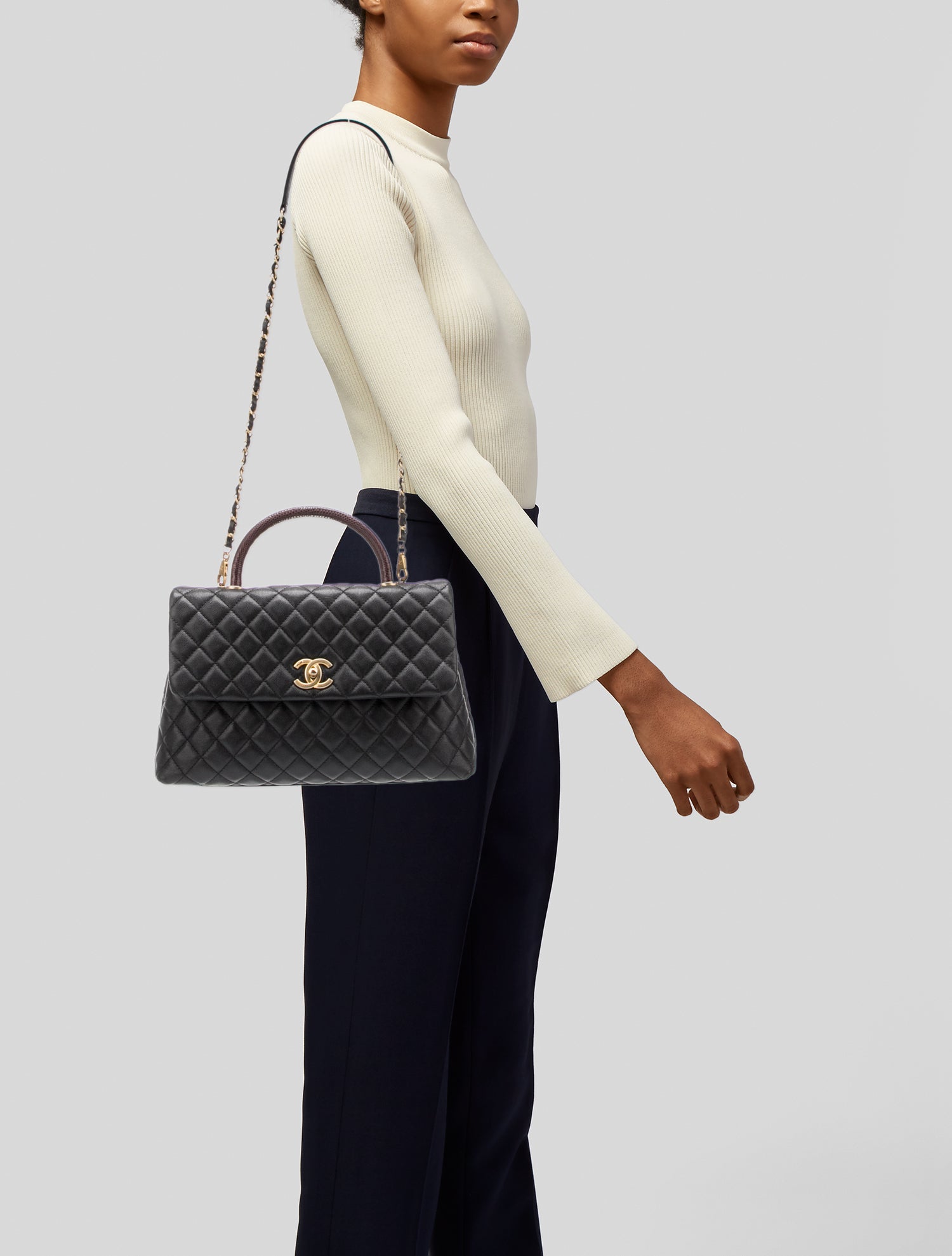 Chanel Caviar Lizard-Trimmed Medium Coco Handle Bag